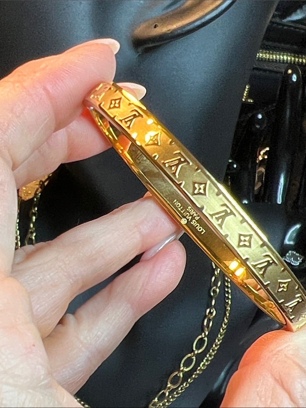 Gold Monogram Hinged Bangle Bracelet